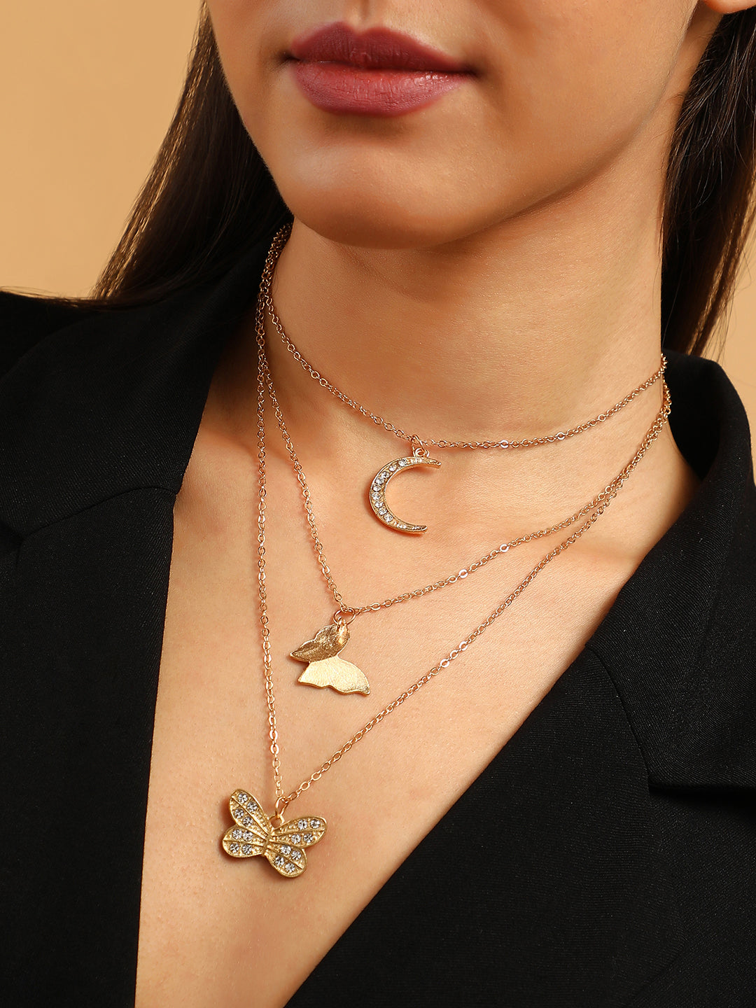 The Nature's Luna Multi-Layer Necklace - Antique Gold-SOHINC6224