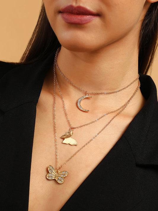 The Nature's Luna Multi-Layer Necklace - Antique Gold-SOHINC6224
