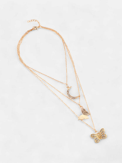 The Nature's Luna Multi-Layer Necklace - Antique Gold-SOHINC6224