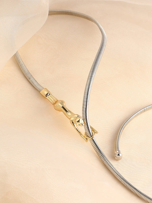 The Jaguar Lariat Necklace - Metallic Silver-SOHINC6234