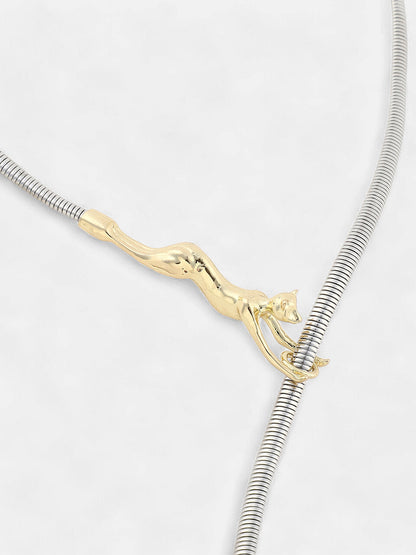 The Jaguar Lariat Necklace - Metallic Silver-SOHINC6234