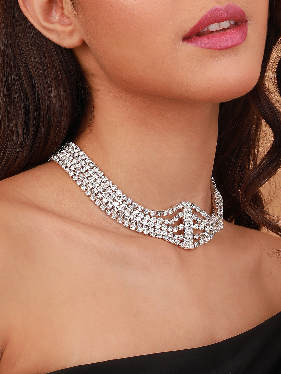 The Bijou Collar Necklace - Crystal Silver-SOHINC6235