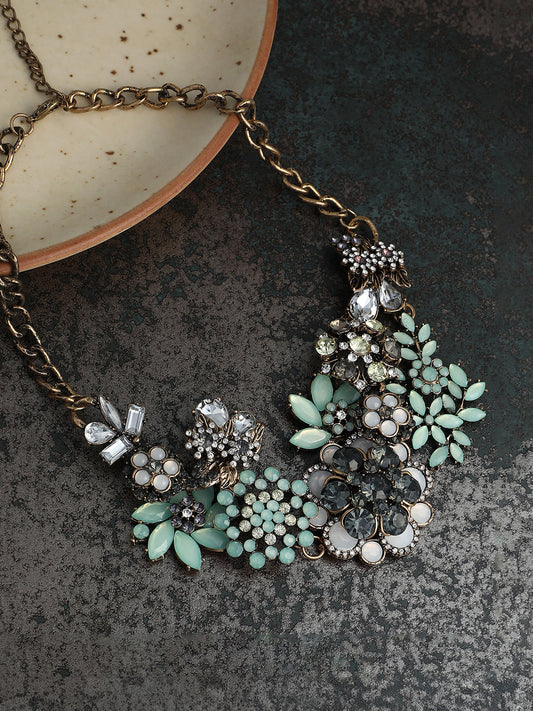 The Garden Of Eden Statement Necklace - Mint Green-SOHINC6242