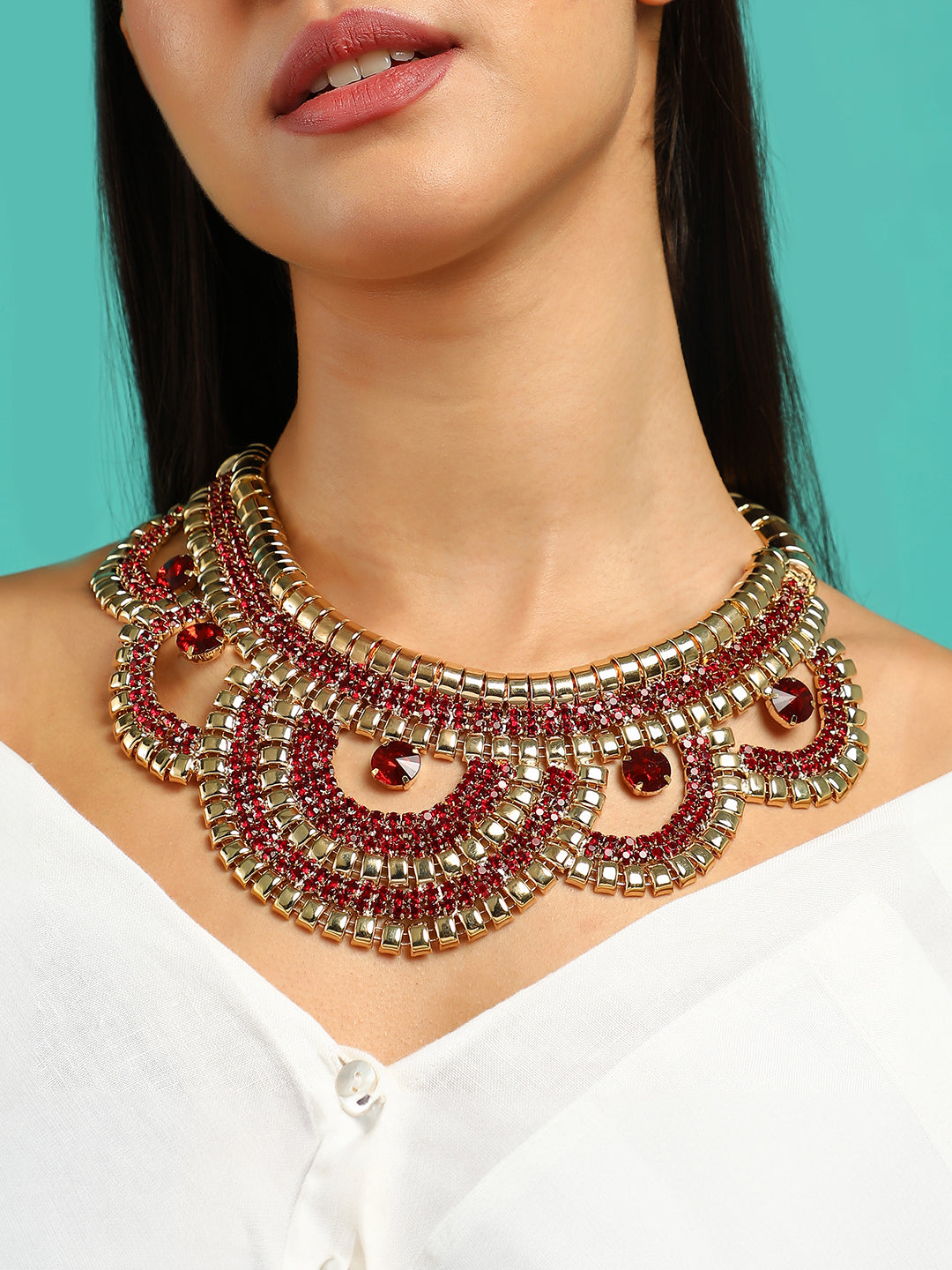 The Corona Statement Necklace - Ruby Red-SOHINC6246