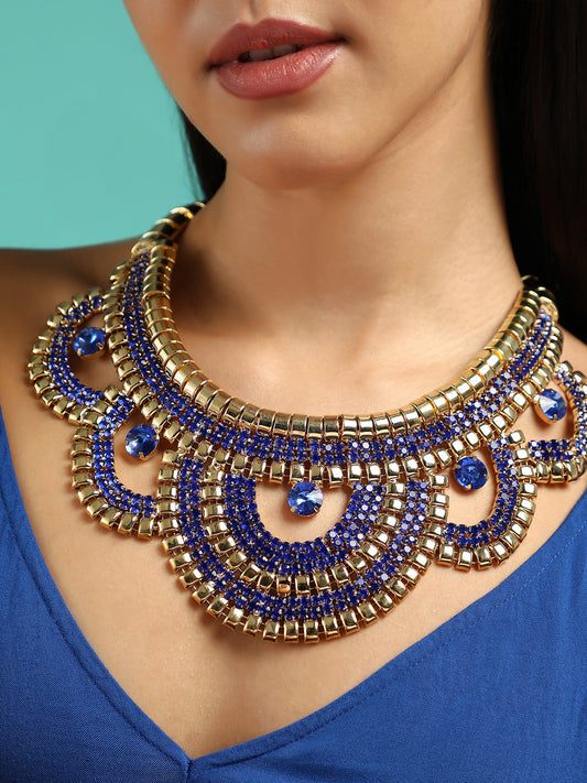 The Corona Statement Necklace - Sapphire Blue-SOHINC6247
