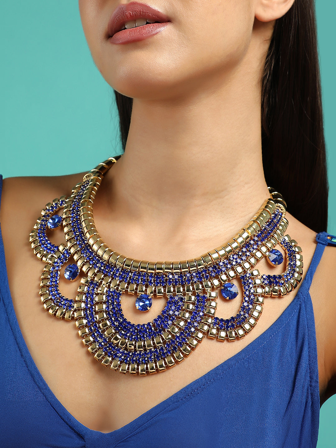 The Corona Statement Necklace - Sapphire Blue-SOHINC6247