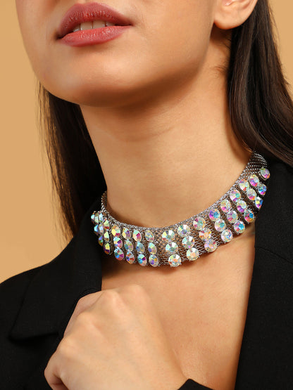 The Bijou Mesh Choker Necklace - Metallic Silver-SOHINC6256