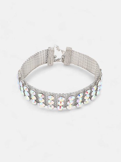 The Bijou Mesh Choker Necklace - Metallic Silver-SOHINC6256