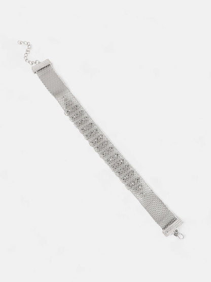 The Bijou Mesh Choker Necklace - Metallic Silver-SOHINC6256