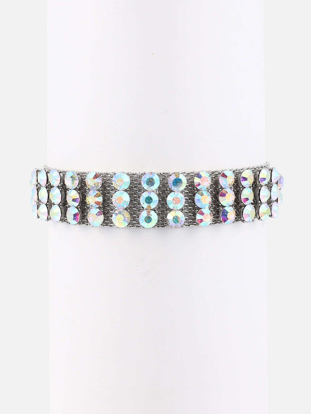 The Bijou Mesh Choker Necklace - Metallic Silver-SOHINC6256