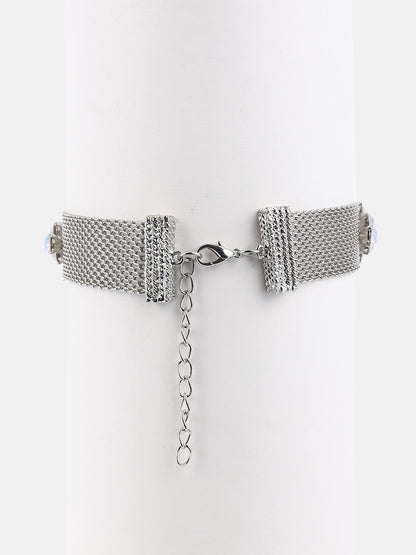 The Bijou Mesh Choker Necklace - Metallic Silver-SOHINC6256