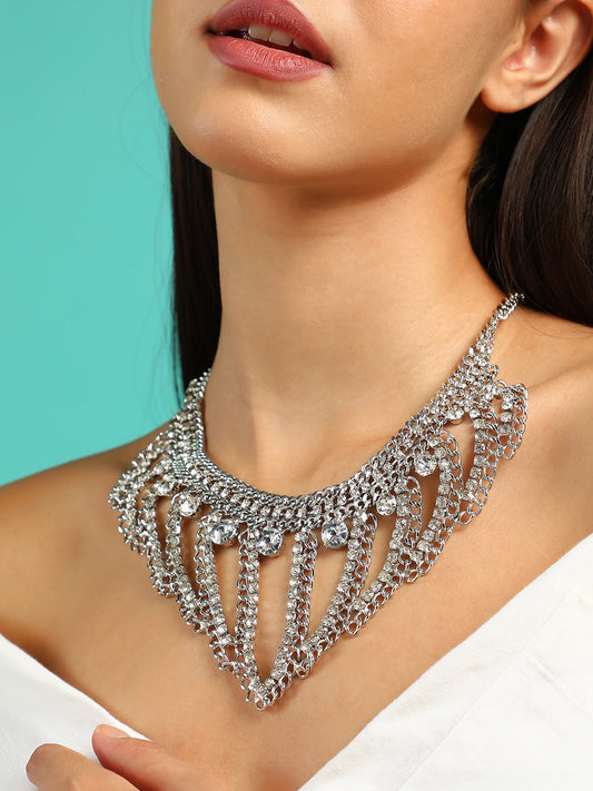 The Crùn Statement Necklace - Crystal Silver-SOHINC6264