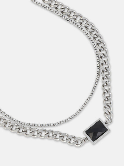 The Block Multi Layer Necklace Metallic Silver