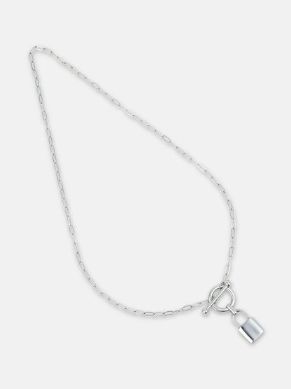 The Anchor's Lock Chain Necklace - Metallic Silver