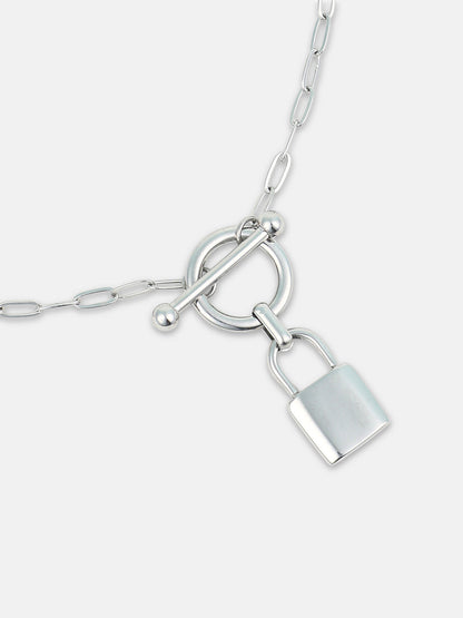 The Anchor's Lock Chain Necklace - Metallic Silver