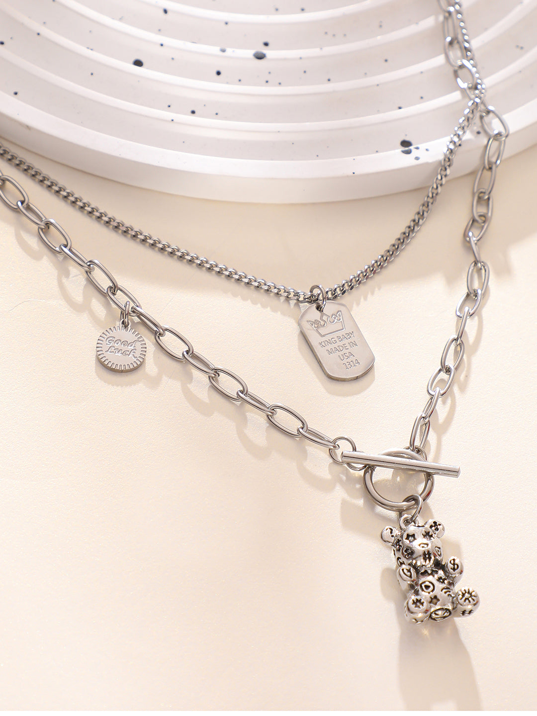 The Techno Teddy Multi Layer Necklace Metallic Silver