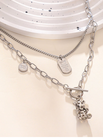 The Techno Teddy Multi Layer Necklace Metallic Silver