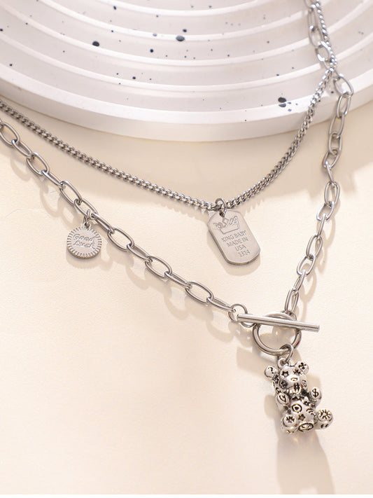 The Techno Teddy Multi Layer Necklace Metallic Silver