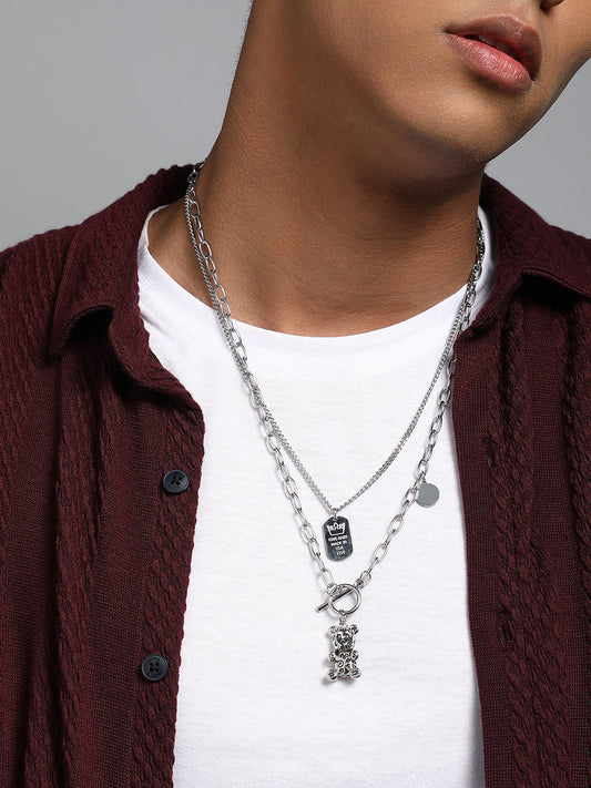 The Techno Teddy Multi Layer Necklace Metallic Silver