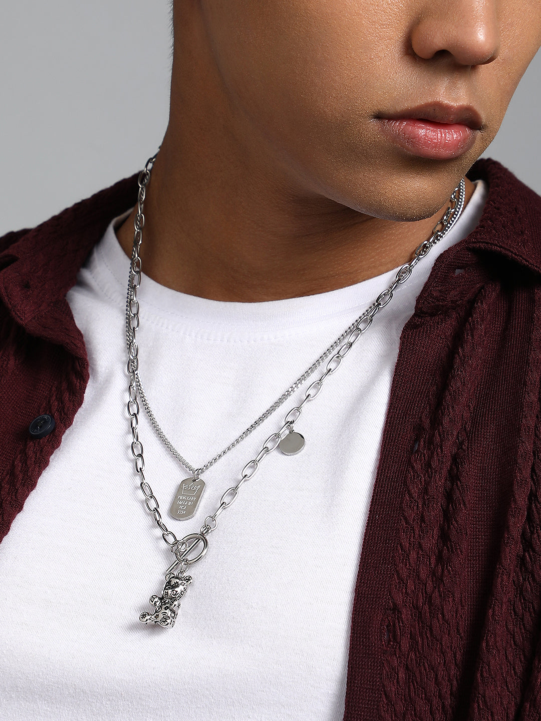 The Techno Teddy Multi Layer Necklace Metallic Silver