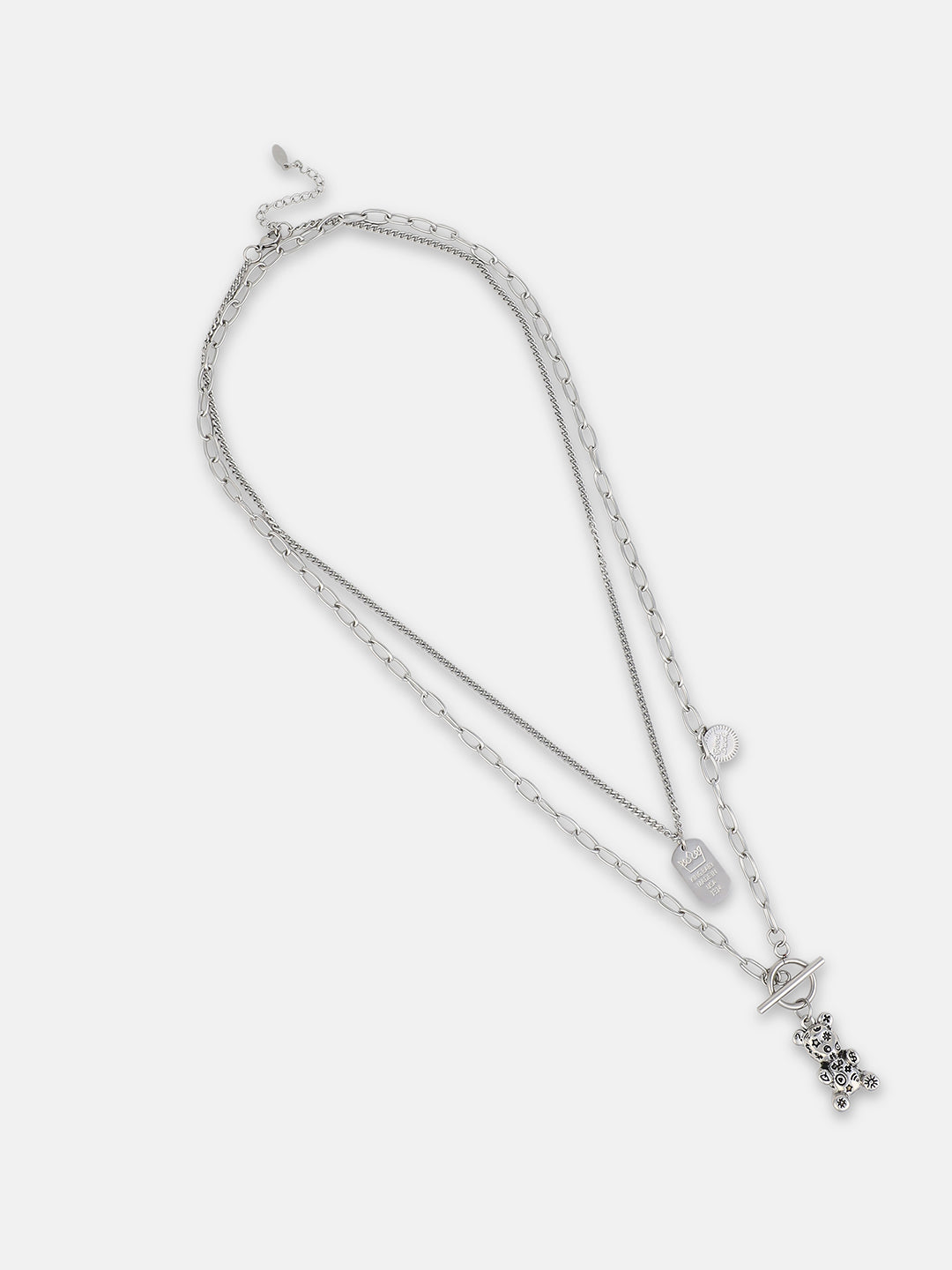 The Techno Teddy Multi Layer Necklace Metallic Silver