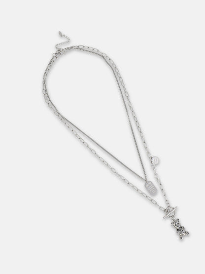 The Techno Teddy Multi Layer Necklace Metallic Silver