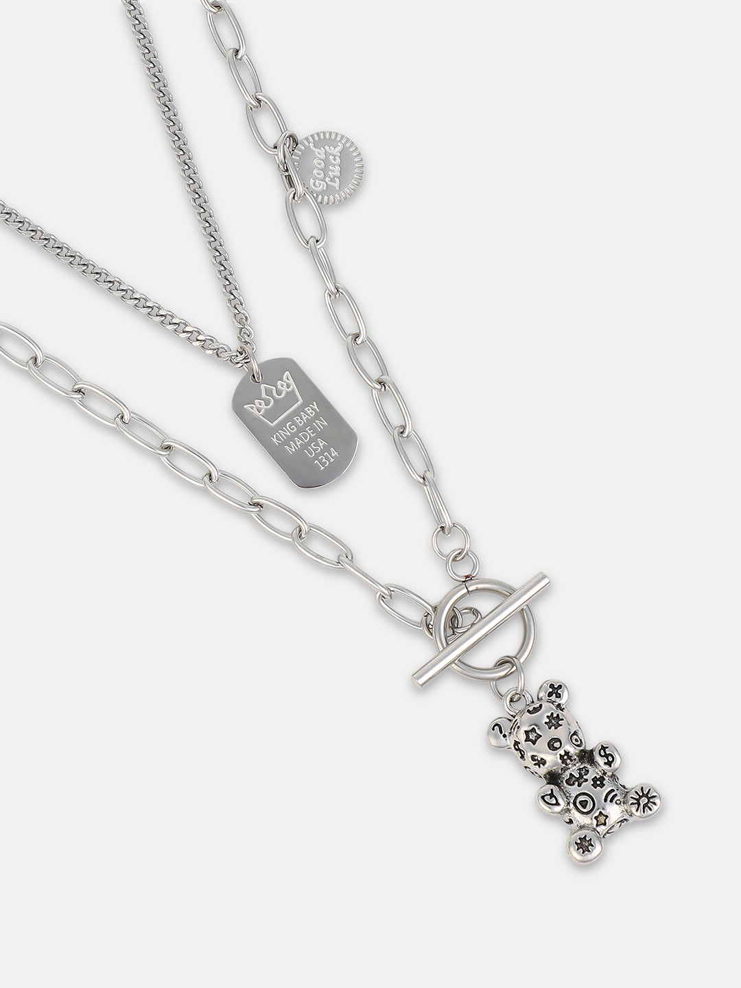 The Techno Teddy Multi Layer Necklace Metallic Silver