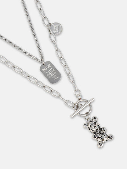 The Techno Teddy Multi Layer Necklace Metallic Silver