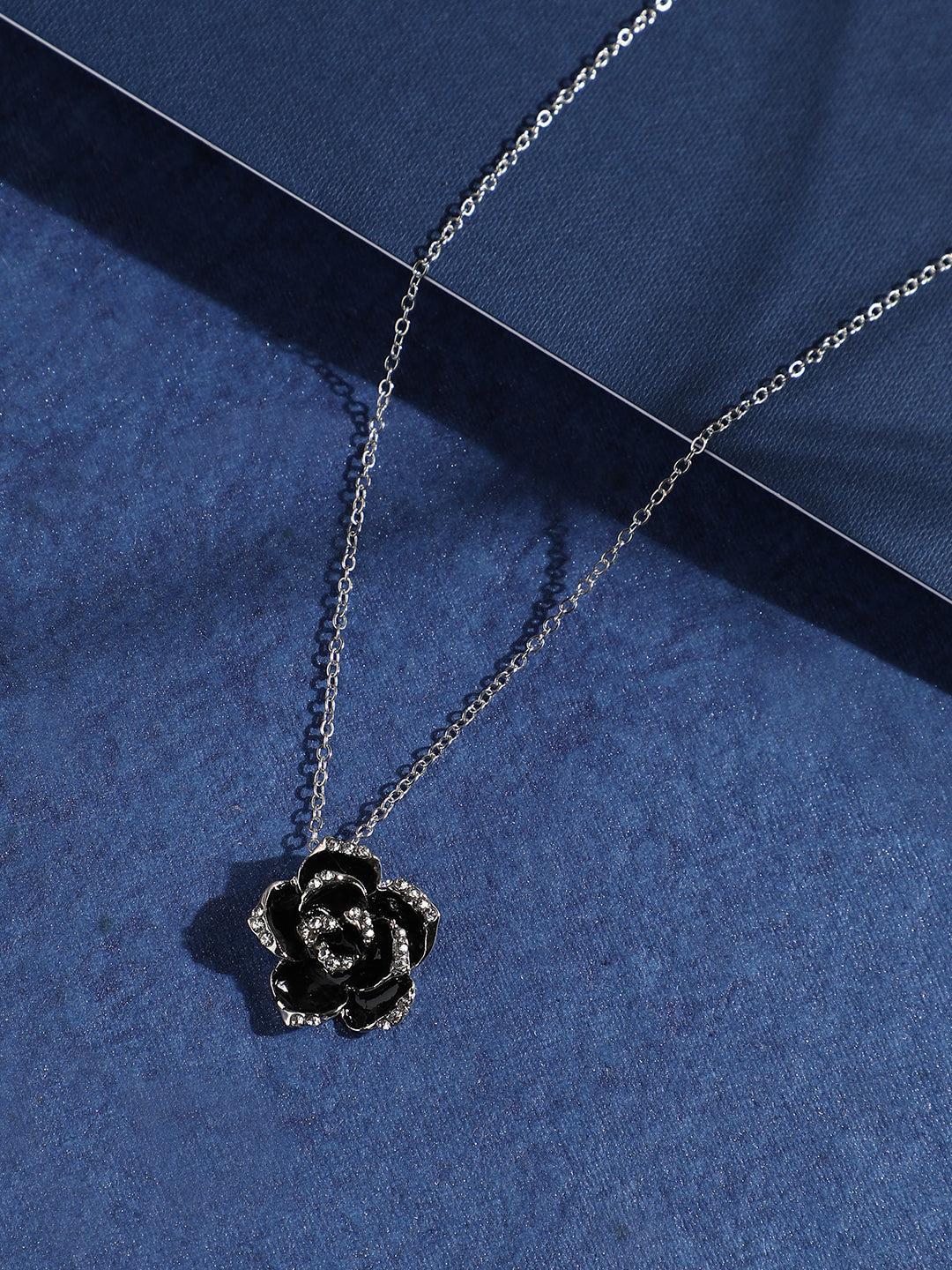 Silver-Plated Stones Studded Rose Necklace