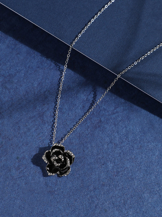 Silver-Plated Stones Studded Rose Necklace