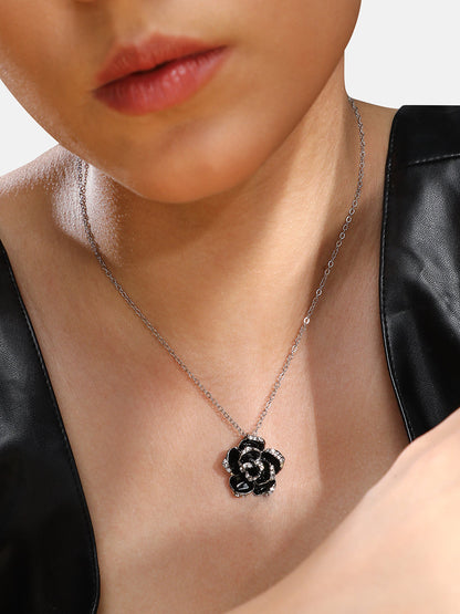 Silver-Plated Stones Studded Rose Necklace