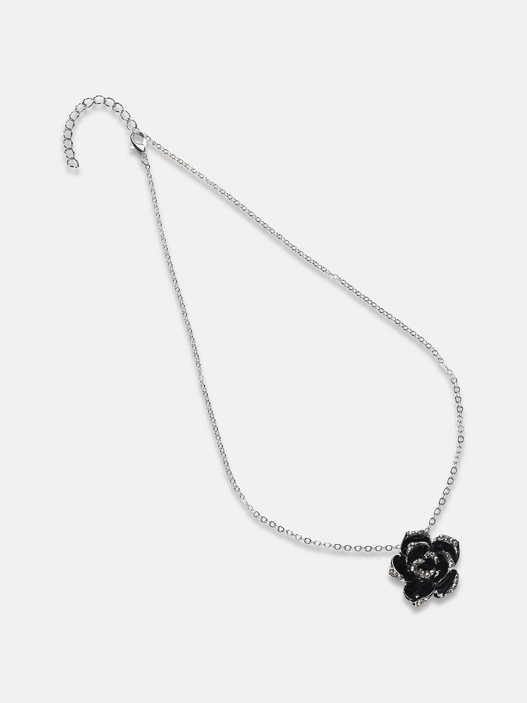 Silver-Plated Stones Studded Rose Necklace