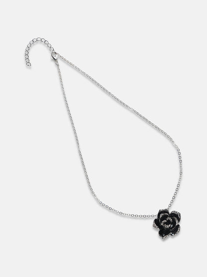 Silver-Plated Stones Studded Rose Necklace