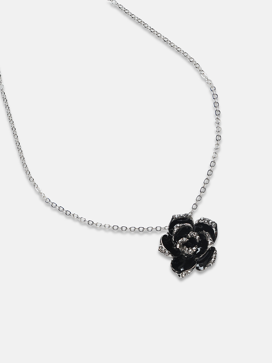 Silver-Plated Stones Studded Rose Necklace