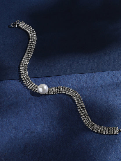 Silver-Plated Stones Studded Choker Necklace