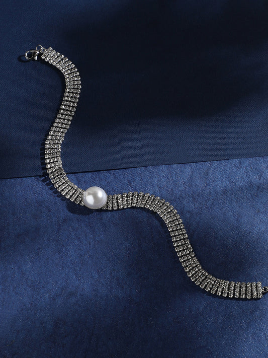 Silver-Plated Stones Studded Choker Necklace