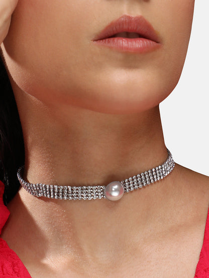 Silver-Plated Stones Studded Choker Necklace