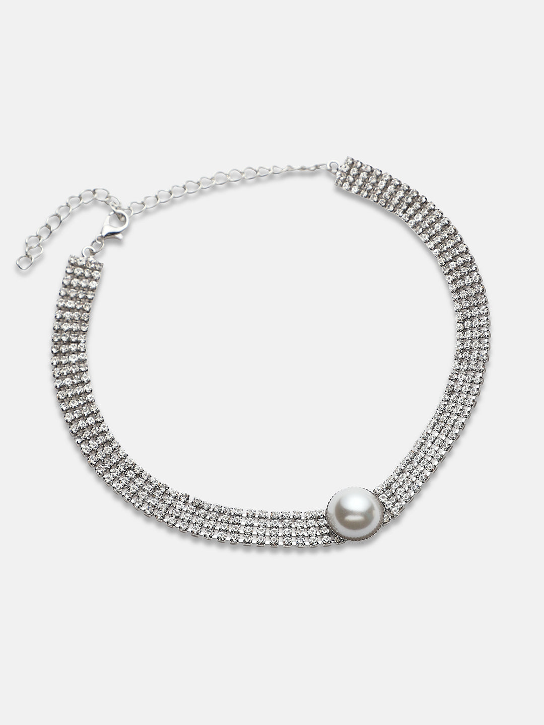 Silver-Plated Stones Studded Choker Necklace