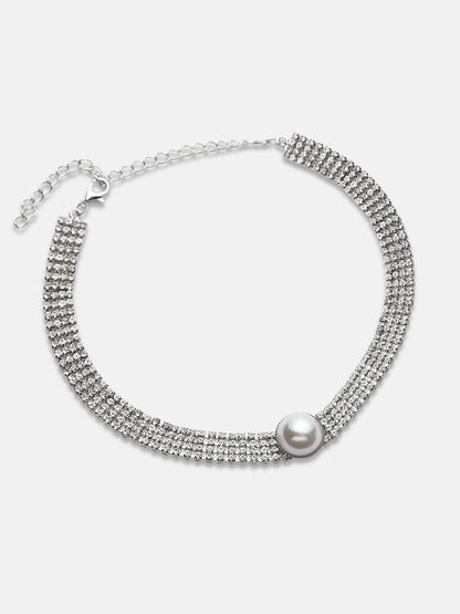 Silver-Plated Stones Studded Choker Necklace