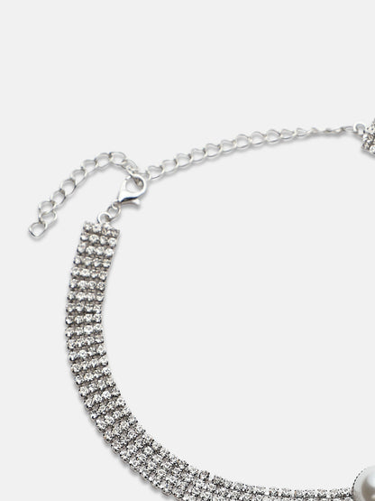 Silver-Plated Stones Studded Choker Necklace