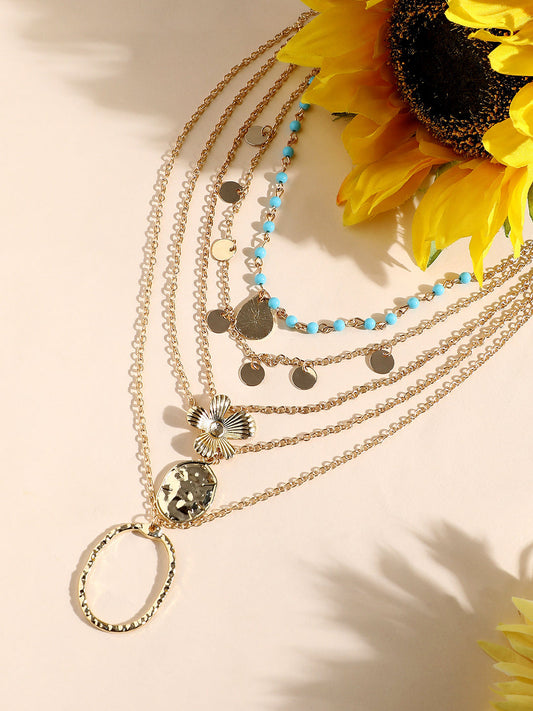 Gold-Plated Beads Beaded Layered Necklace