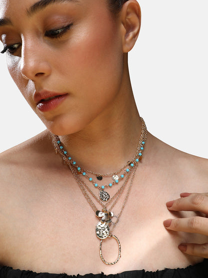 Gold-Plated Beads Beaded Layered Necklace