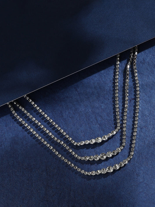 Silver-Plated Stones Studded Layered Necklace