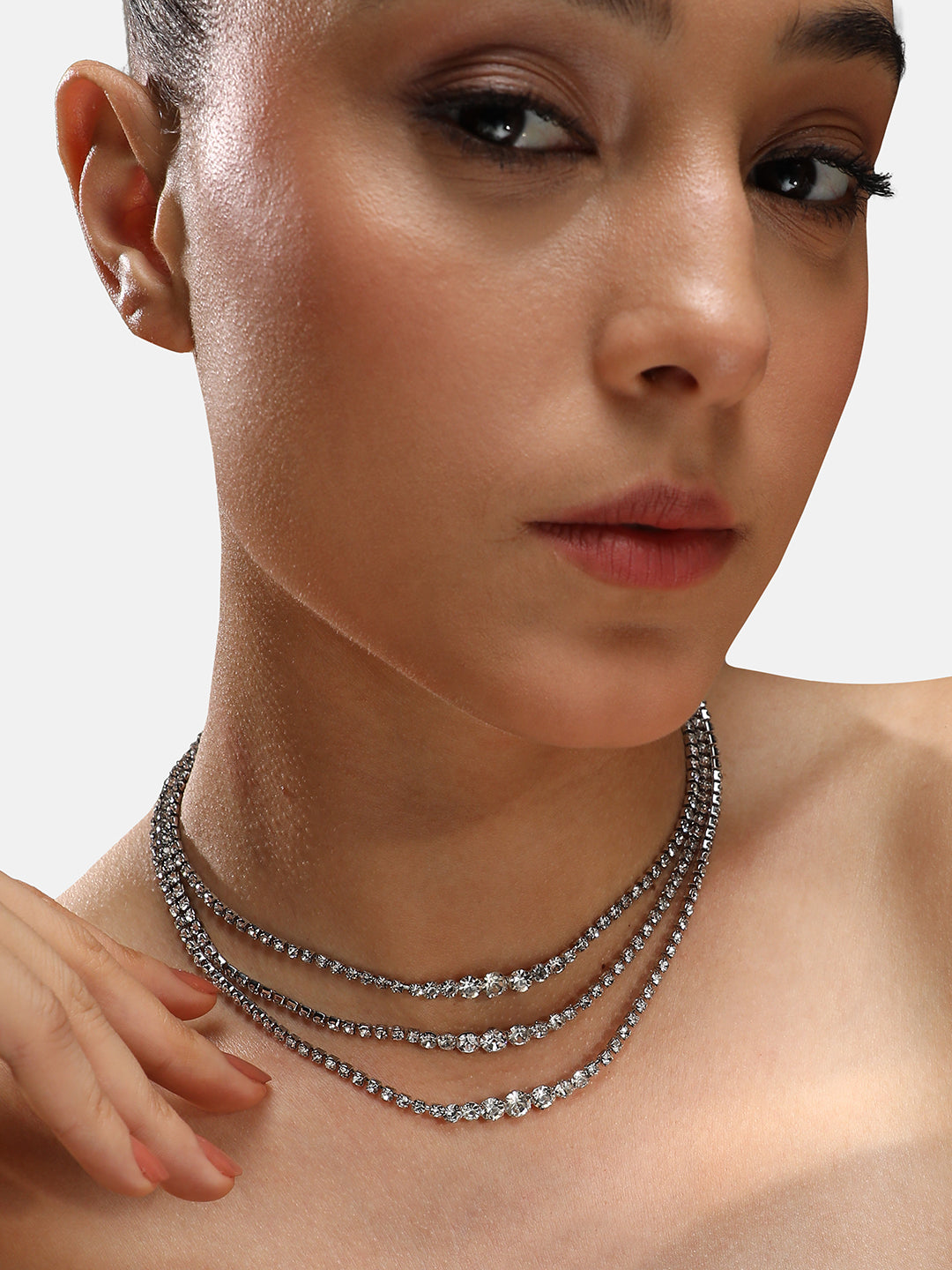 Silver-Plated Stones Studded Layered Necklace