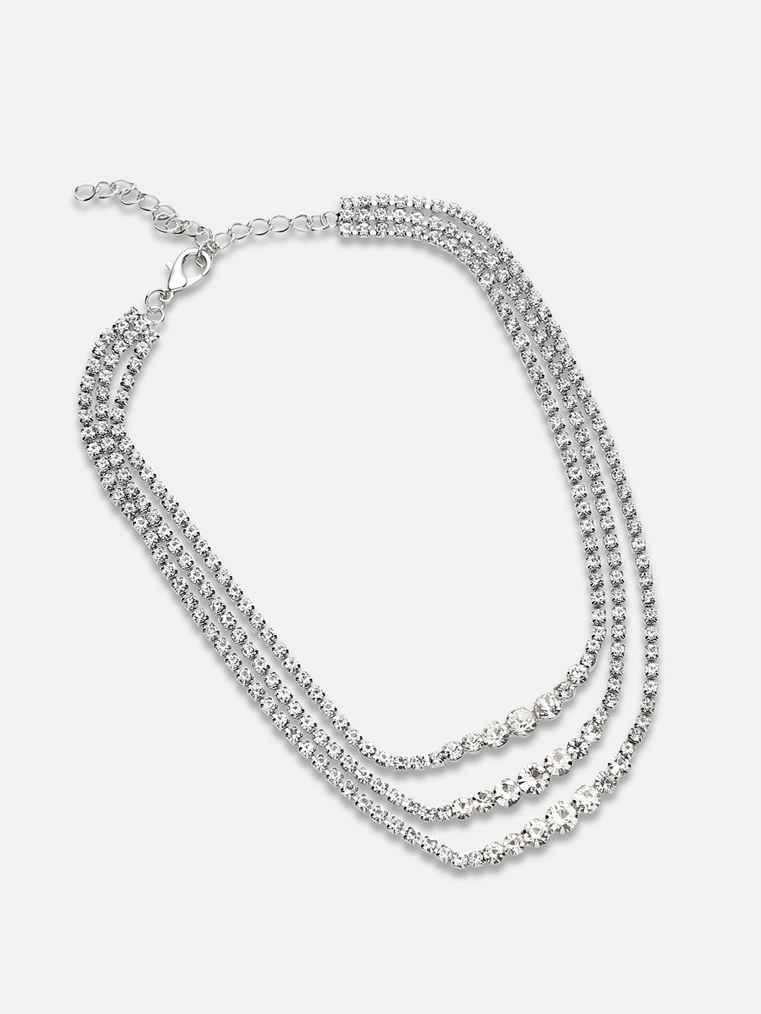 Silver-Plated Stones Studded Layered Necklace