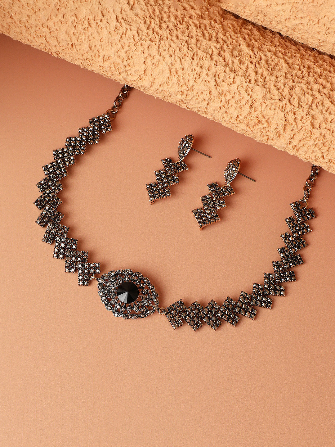 Gold-Plated Crystal-Studded Jewellery Set