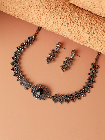 Gold-Plated Crystal-Studded Jewellery Set