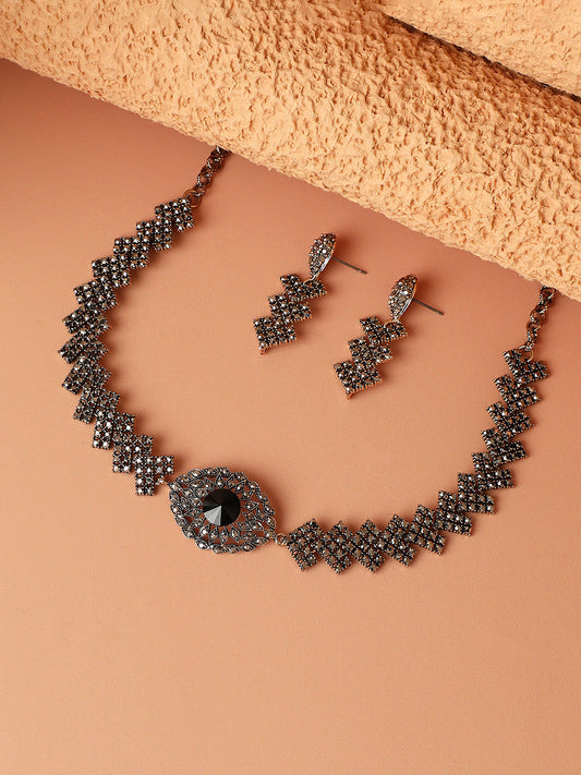 Gold-Plated Crystal-Studded Jewellery Set
