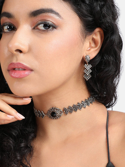 Gold-Plated Crystal-Studded Jewellery Set