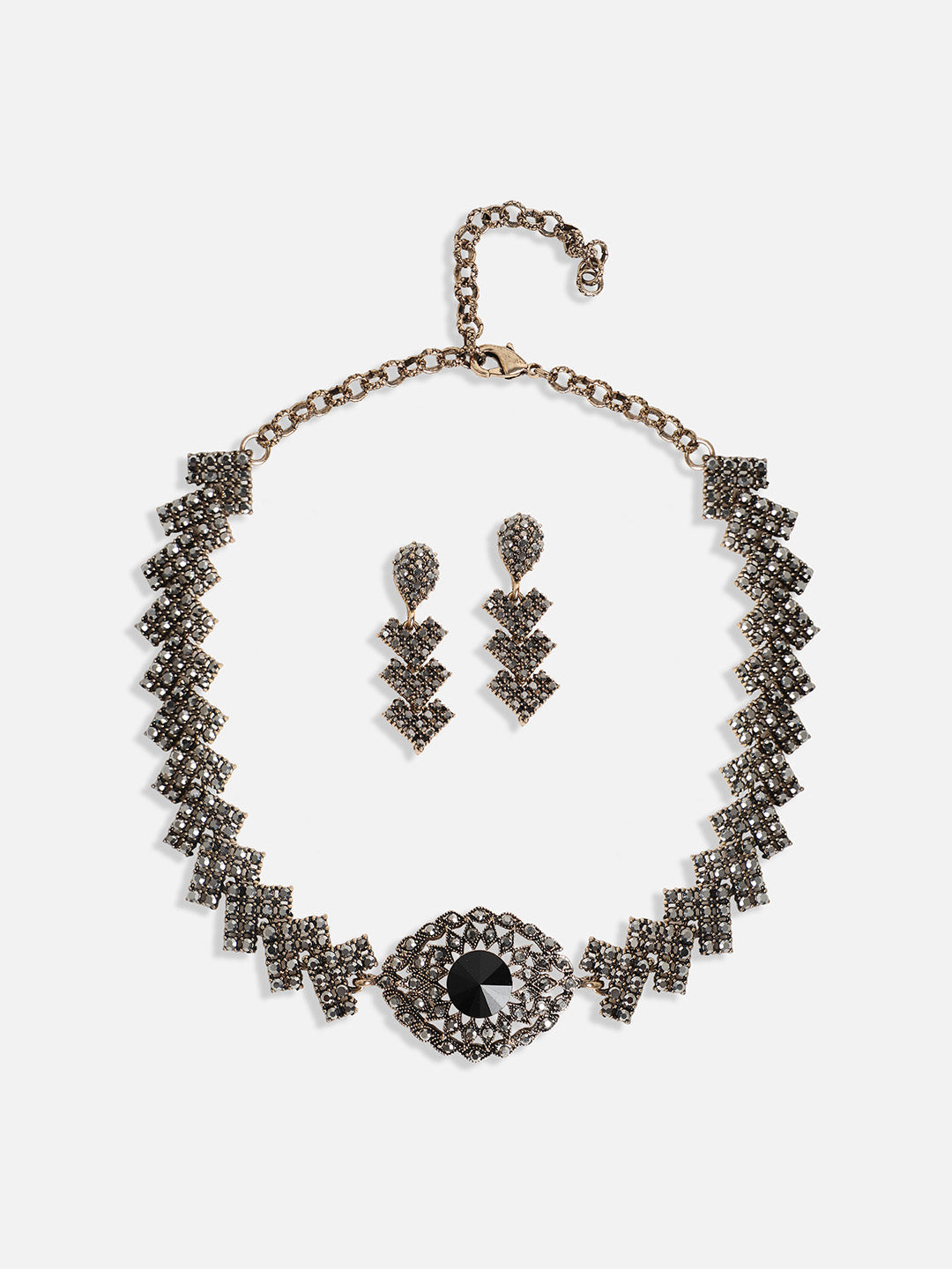 Gold-Plated Crystal-Studded Jewellery Set